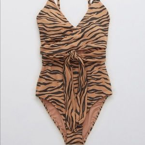 Aerie Pique Animal Print Wrap One Piece Swimsuit